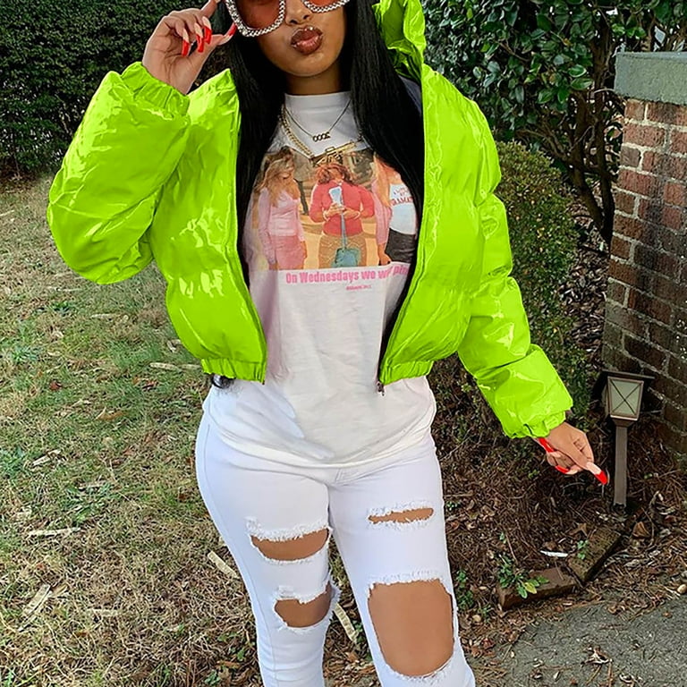 Neon green cropped puffer jacket store