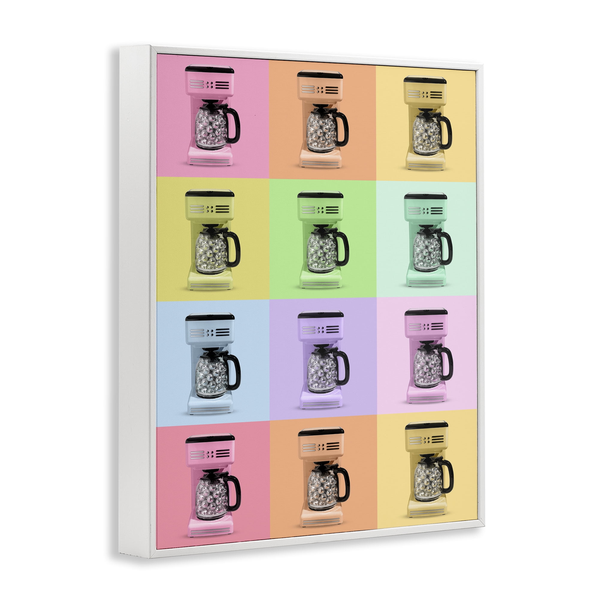Stupell Industries Disco Coffee Maker Collage White Framed Giclee Art, design by LISH Creative