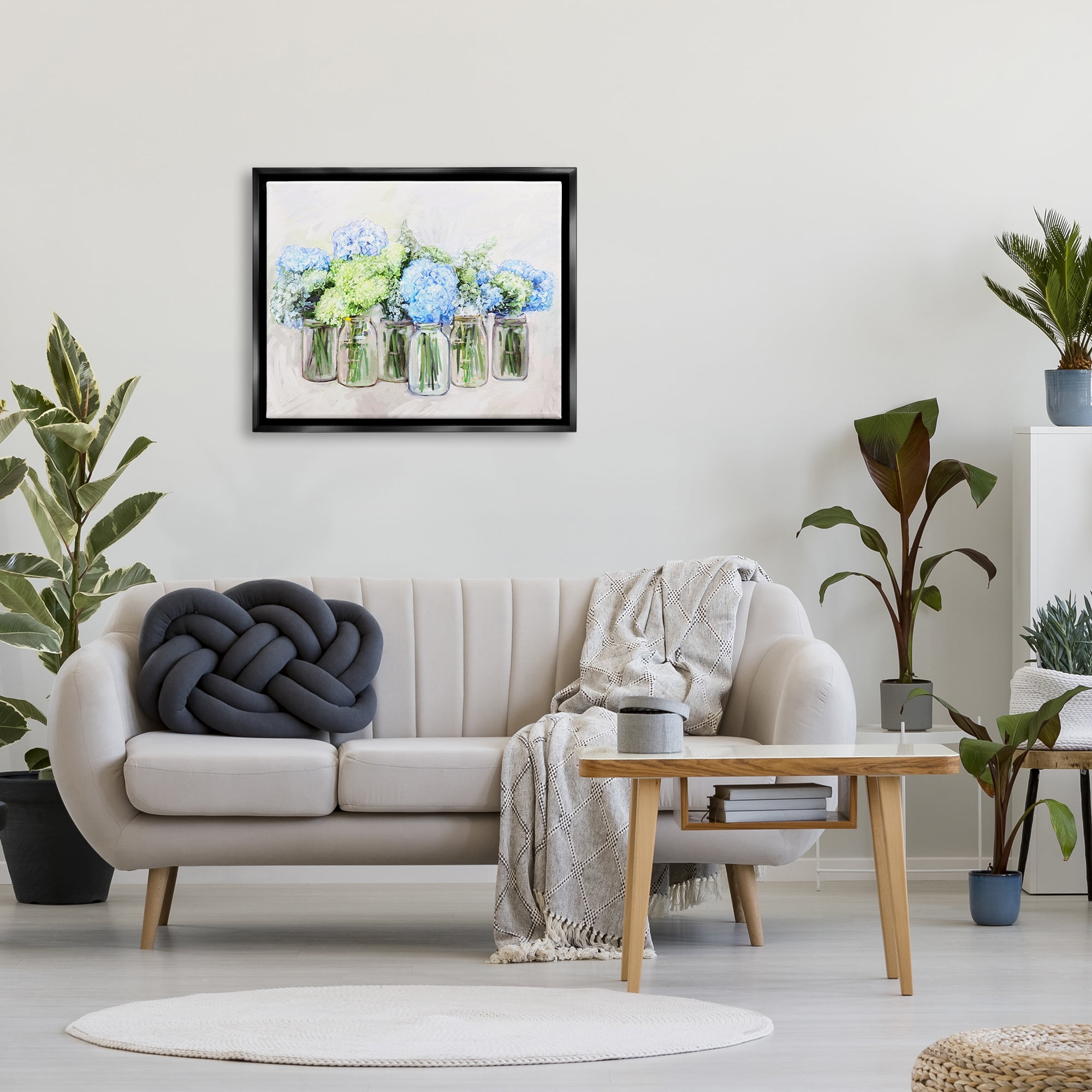 Stupell Abundant Hydrangea Bouquet Garden Botanical & Floral Painting Black Floater Framed Art Print Wall Art