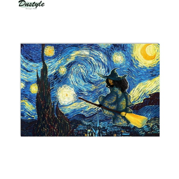 Halloween Black Witch Starry Night Van Gogh Poster 11 x 17 Inch Poster