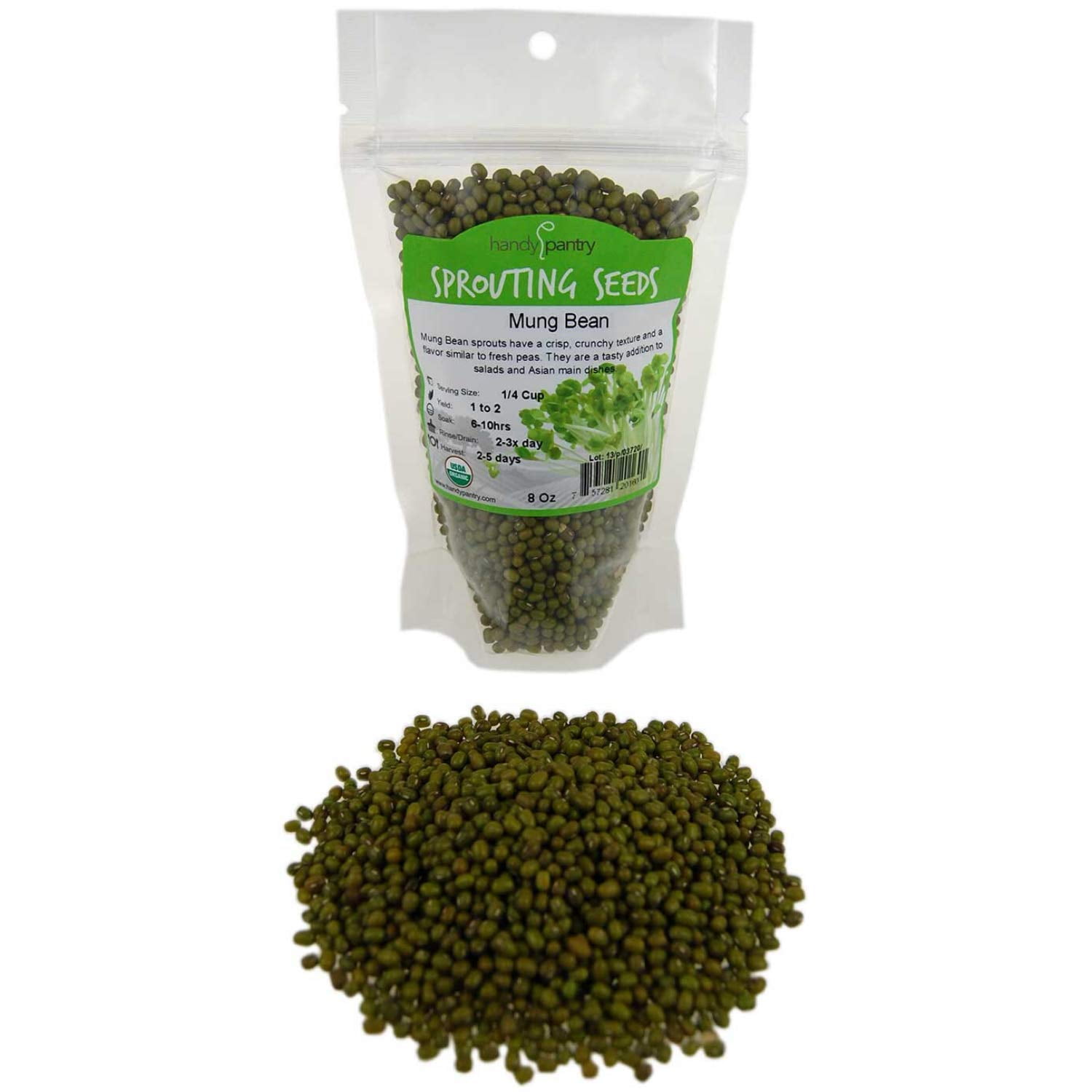 Mung Bean Sprouting Seed 8 Oz Organic, NonGMO Handy Pantry Brand Dried Mung Beans for