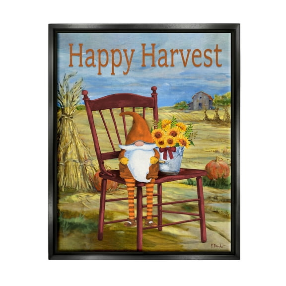 Stupell Industries Happy Harvest Country Gnome Landscape Painting Black Floater Framed Canvas Art Print Wall Art, 17 x 21
