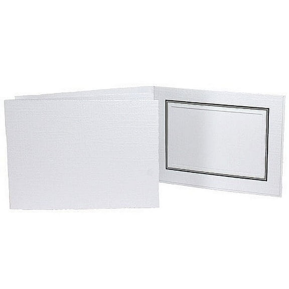 (25 pack) White cardboard Portrait folder 5x7 frame w Blk foil border  sold in 25s  - 5x7