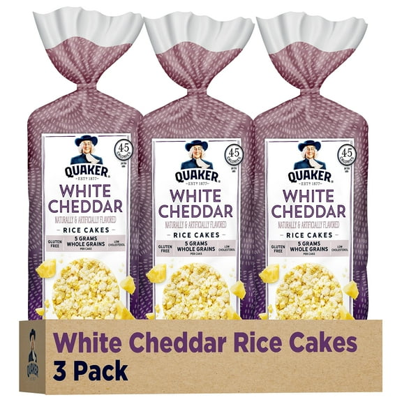 Quaker Large Rice Cakes, BCF26 White Cheddar, 5.5 Oz, Pack of 3