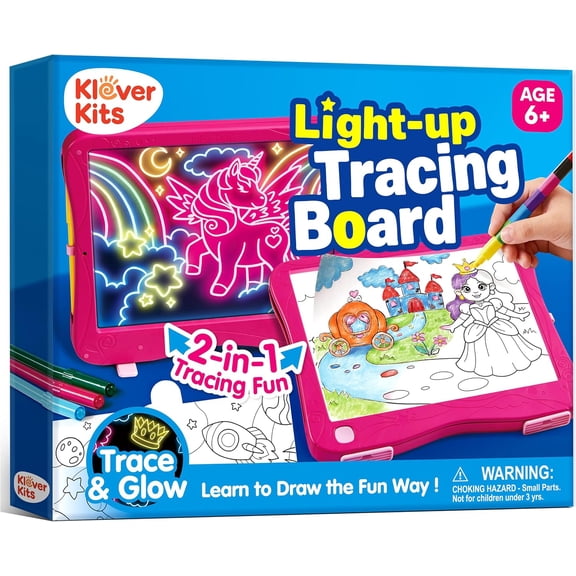 Klever Kits Light-up Tracing Board, 2-in-1 Drawing Tablet for Kids Ages 6 , Arts and Crafts Birthday Halloween Gift