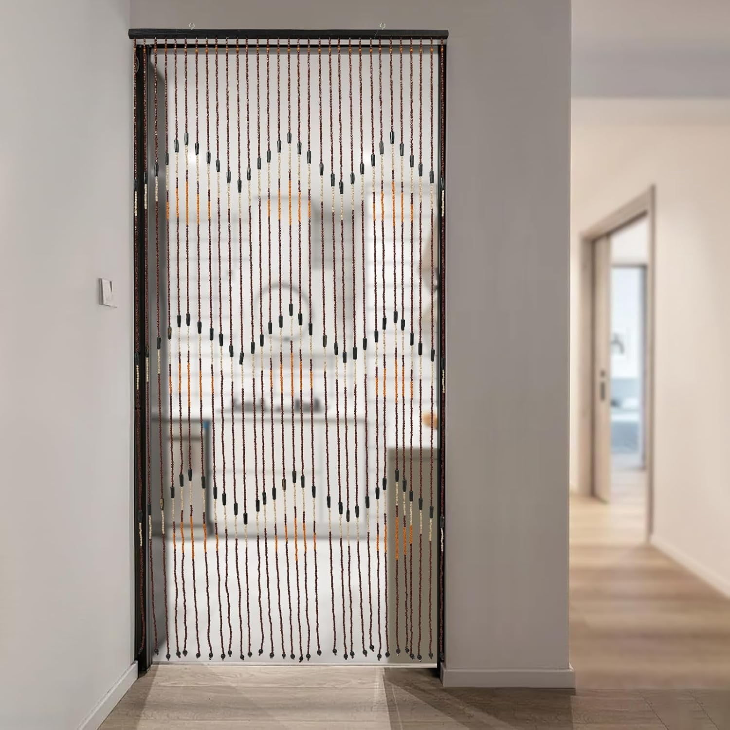 31 Line Wave Dense Fringe Beaded Door Curtains Handmade Wood Beaded Door Beads