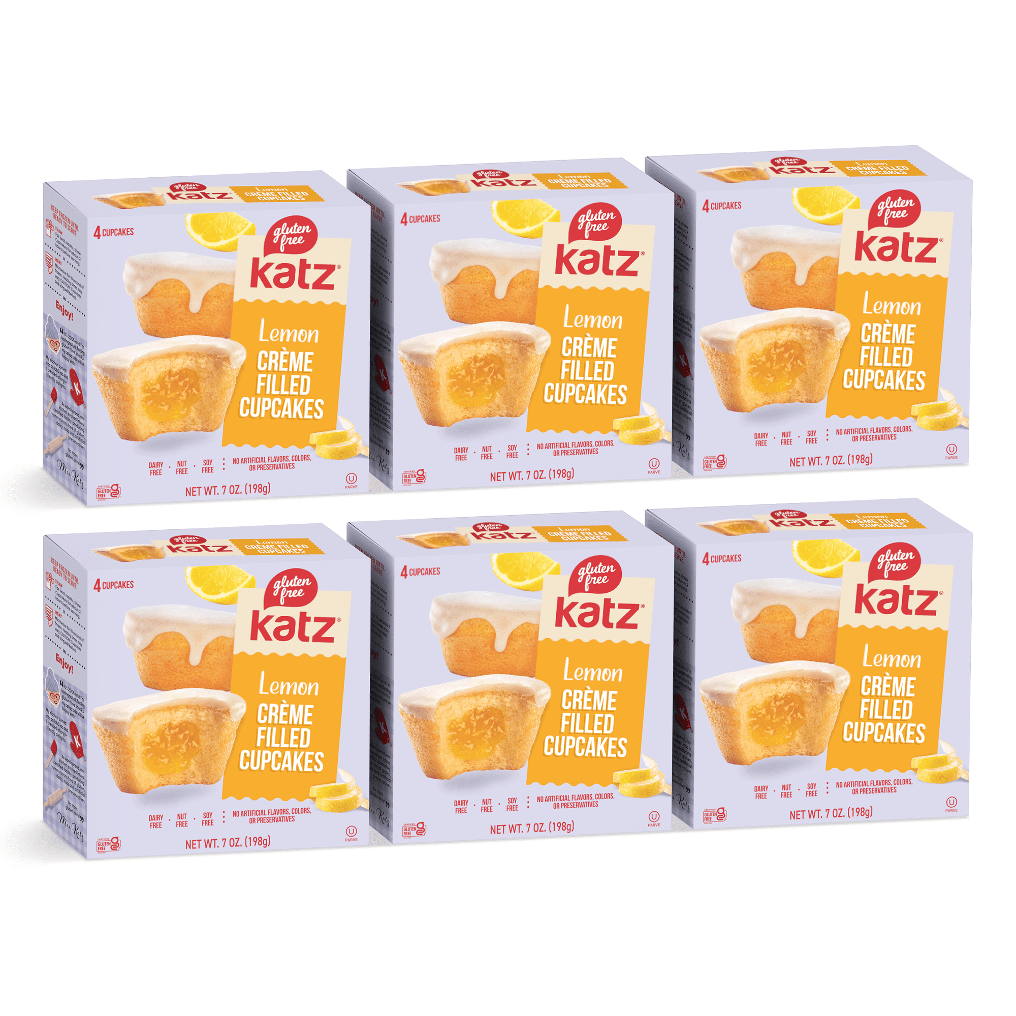 Katz Gluten-Free Creme Filled Cupcakes - Lemon |Gluten-Free Dairy Free Nut Free Soy Free Kosher | (6 Pack 7.0 Ounce Each)