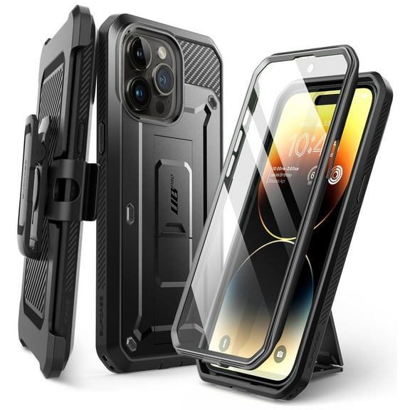 SUPCASE Unicorn Beetle Pro Case for iPhone 15 Pro 6.1", Built-in Screen Protector & Kickstand & Belt-Clip Heavy Duty Rugged Case (Black)