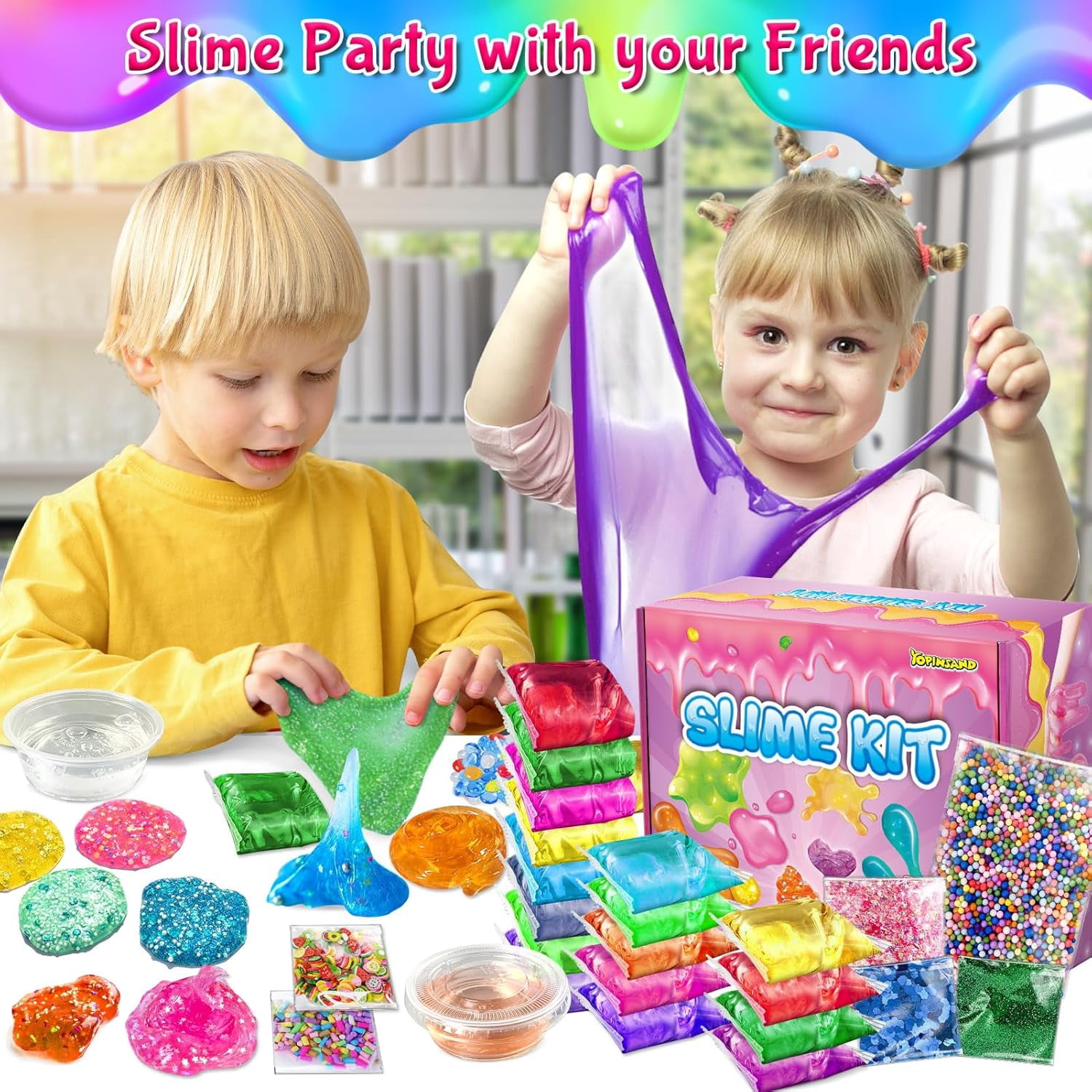Slime Making Kit, 50 Pack Premade Crystal Clear Slime With Add-Ins, Foam Balls And Glitter, DIY Party Favor Toy Set For Kids Ages 3 To 12