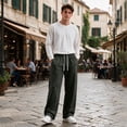 thumbnail image 3 of Dwellite Wide Leg Baggy Sweatpants Men Elastic Waist Casual Lounge Pants Drawstring Joggers Pants with Pockets Dark Gray L, 3 of 8