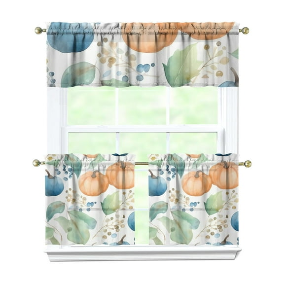 Rod Pocket Kitchen Curtain Set 3-Piece, 27.5x36 Inch Valance & Tier Drapes, Polyester Pongee Cafe Curtains for Living Room, Bathroom, Farmhouse Rustic Country Window Treatments.