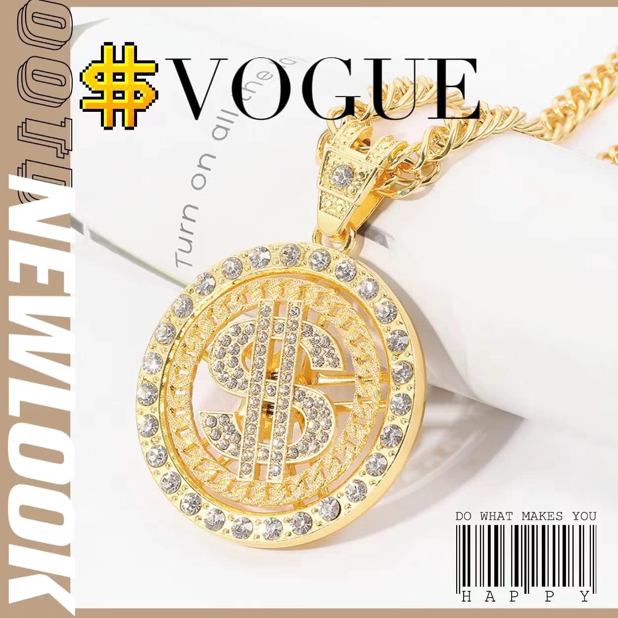 Necklace,Rotatable Rapper Alloy Zircon Necklace, Standard Configuration For Men And Women,Hip-Hop Men's Necklace Trendsetter Accessories, Punk Fashion Trend Gifts,