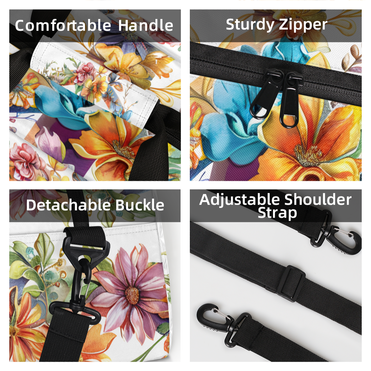 Herdesigns Hippie Flowers Sports Duffle Bag for Women & Men, Peace Sign Gym Bag Dance Bag Overnight Bag Carry On Weekender Travel Bag