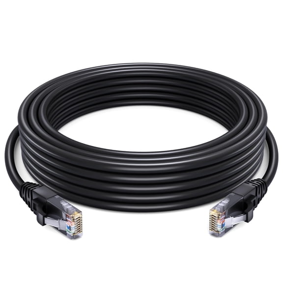 Ethernet Cable 15 ft CAT6 High Speed Internet Network LAN Cable Cord, Outdoor Waterproof (Black)