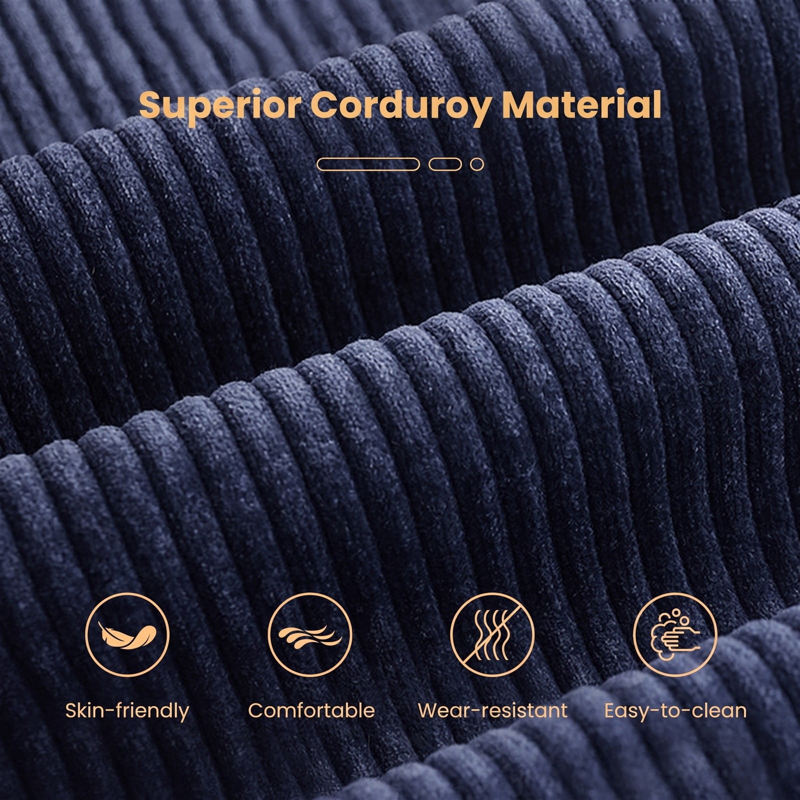 Furnibear Bean Bag Chair for Adults, Corduroy Lazy Lounger Accent Sofa with Soft Sponge Filling, Skin-Friendly Cover, Ergonomic Reading Gaming Seat for Living, Blue