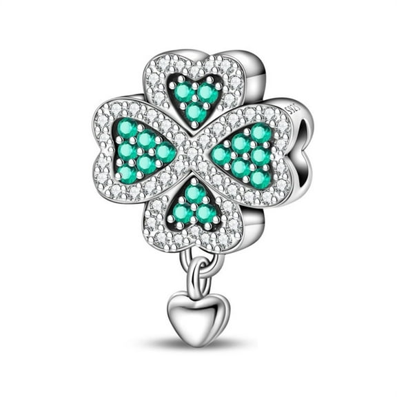 KUNSIR 925 Silver Heart Charm,Lucky Charm,Four Leaf Clover Beads For Bracelet