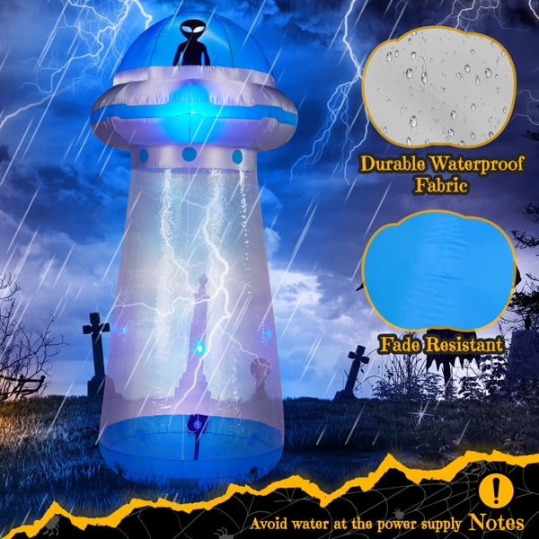 8.8FT Halloween Inflatable UFO Yard Decoration, Interactive Stand-In Design, LED Lights, Waterproof Polyester, Stakes/Ropes Included
