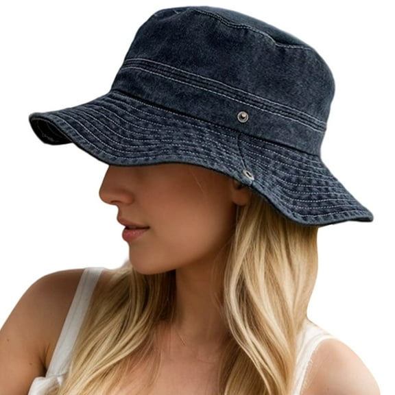 HJYCHN Stylish Unisex Denim Boonie Hat Wide Brim Summer Sun Outdoor Casual Beach Wear Lightweight Comfortable Black One Size