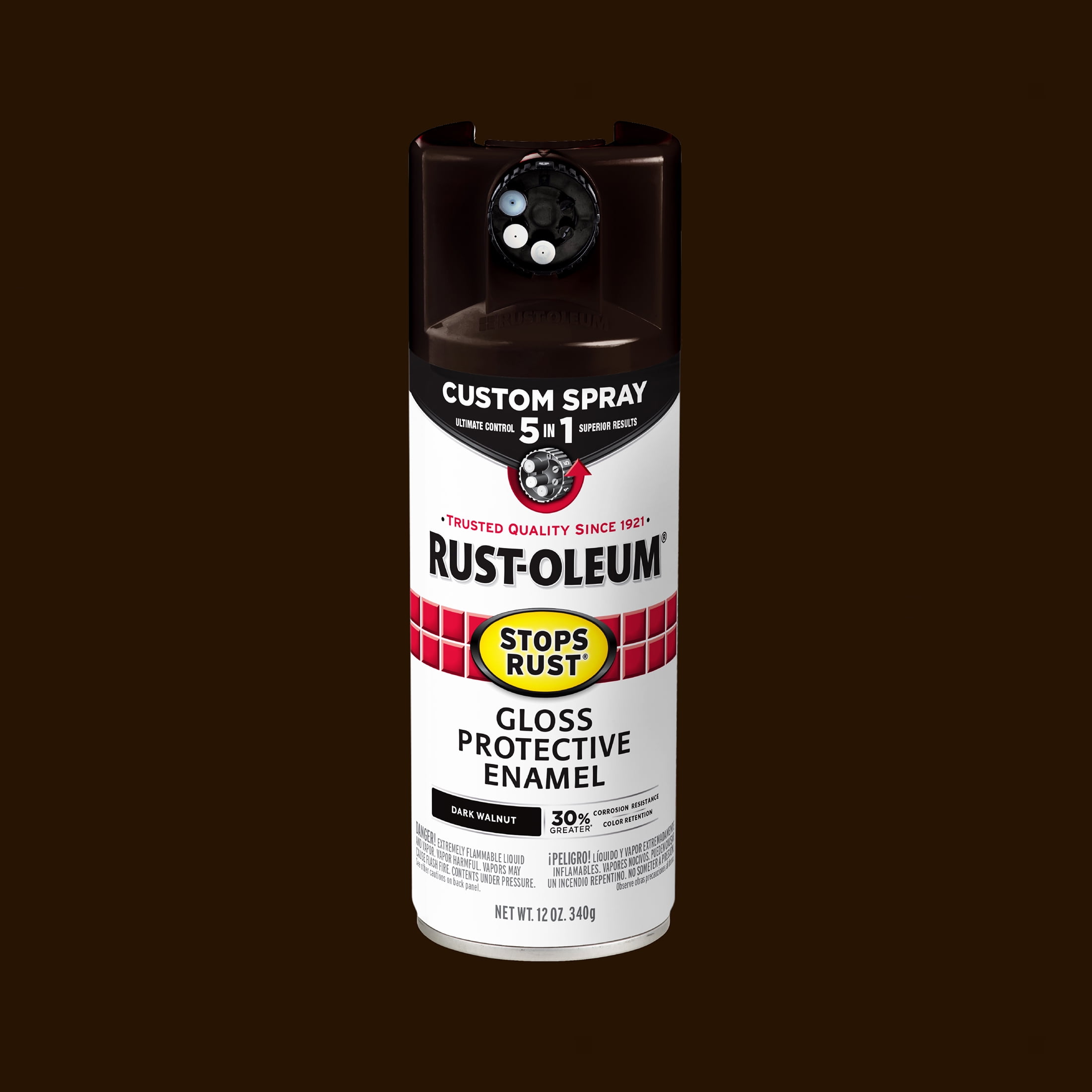 (2 pack) Dark Walnut, Rust-Oleum Stops Rust Custom Sprays 5 in 1 Gloss Spray Paint-376890, 12 oz