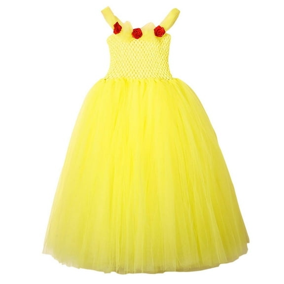 Girls Flower Lace Dress Easter Dresses Birthday Long A Line Pageant Dress Floor Length Princess Wedding Prom TuTU Puffy Maxi Gown #Yellow 2-3 Years