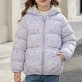 thumbnail image 2 of DJDLJWCJ Girls Bear Ears Jacket Cute Printed Puffer Coat Zip Up Winter Warm Jacket with Hood Purple Size 2T, 2 of 2