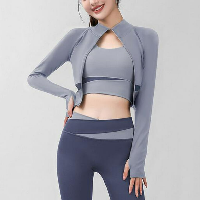 Women's Sports Crop Tops Jacket Lightweight Stretchy Full Zip Workout  Running Jacket Quick Dry Slim Fit Long Sleeve Yoga Jacket with Thumb Holes  
