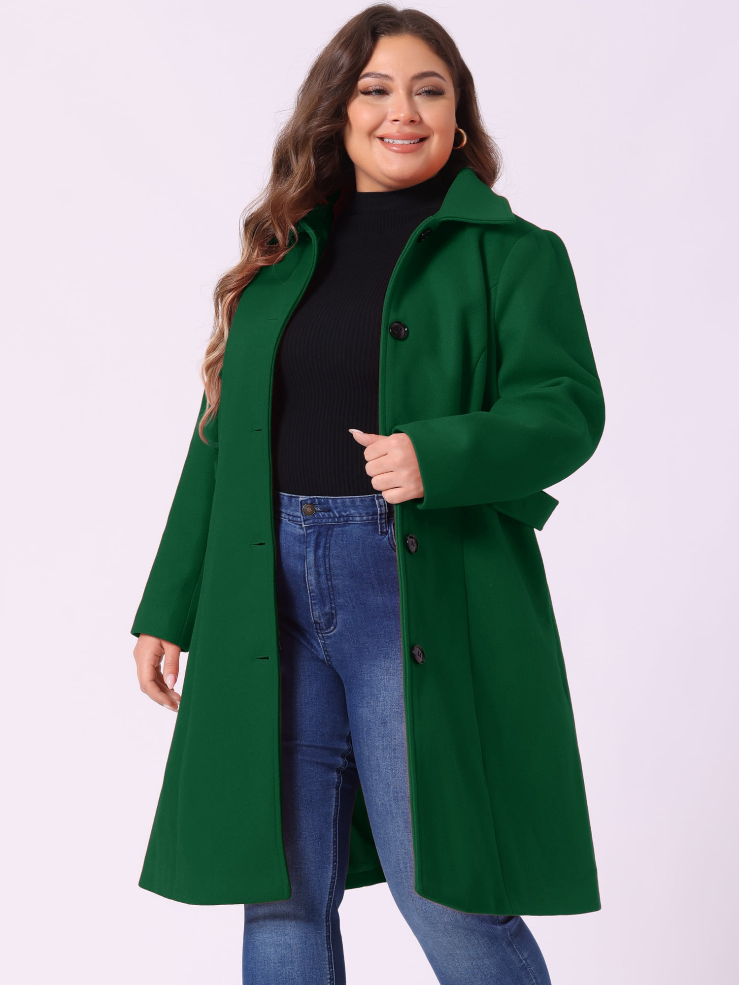 DARING DIVA Women's Plus Size Long Sleeve Utility Overcoat 2X Dark Green