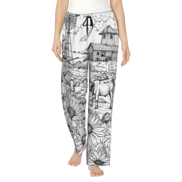 Fotbe Country Farm Scene Pantalones de Pijama para Mujer, Pantalones de Dormir, Pantalones Pj con Cordón y Bolsillos-XX-Large