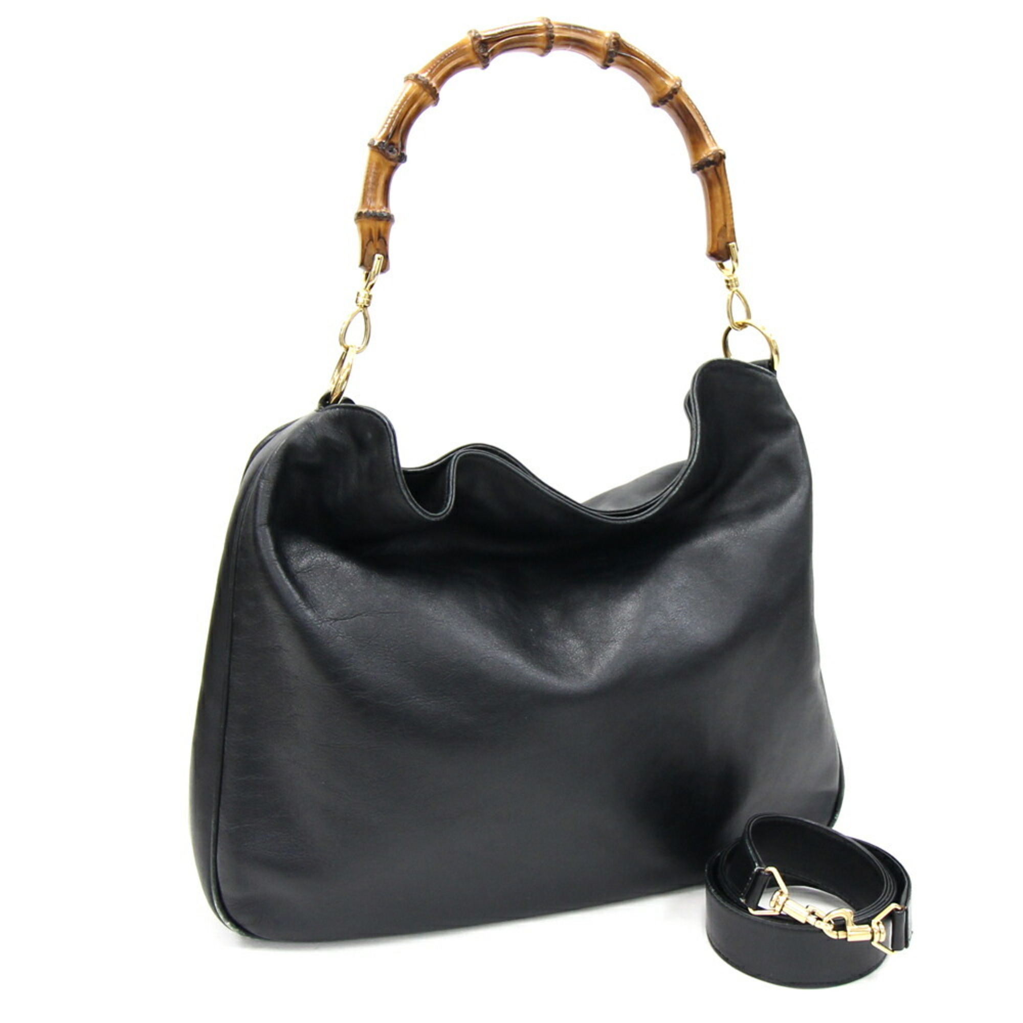 GUCCI Handbag 001・2058・1883・0 Bamboo leather/Bamboo Black Women Used –