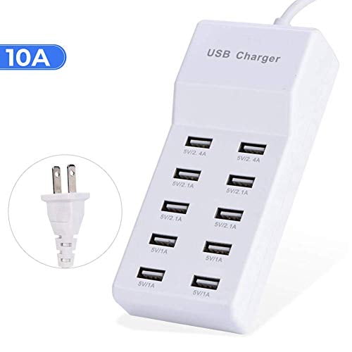 USB Charger USB Wall Charger with Rapid Charging Auto Detect Technology Safety Guaranteed 10-Port Family-Sized Smart USB Ports for Multiple Devices Smart Phone Tablet Laptop Computer