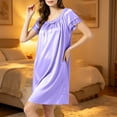 thumbnail image 4 of Blmnix Sleep Dresses Sleep Shirts for Women Satin Nightgown Lightweight Nightgowns Sleep Dress Crew Neck Short Sleeve Beige Knee Length Moomoo Nightgowns for Women, 4 of 7