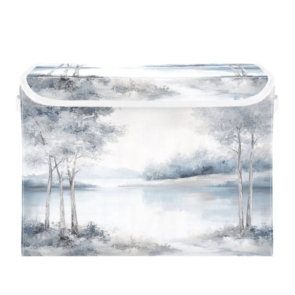 Storage Box With Lid 16.5x12.6x11.8In Foldable Stacked Household Storage Box Watercolor Forest