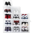 thumbnail image 1 of OLLIE Drop Front Hard Plastic Shoe Storage - Fits Up to Size 11 Mens - Shoe Organizer for Closet, Plastic Drawer Storage, Organization and Storage, Shoe Box, Stackable Storage Bins (Pack Of 12, Clear), 1 of 6