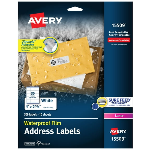 Avery Waterproof Address Labels, 1" x 2-5/8", 300 Labels (15509)