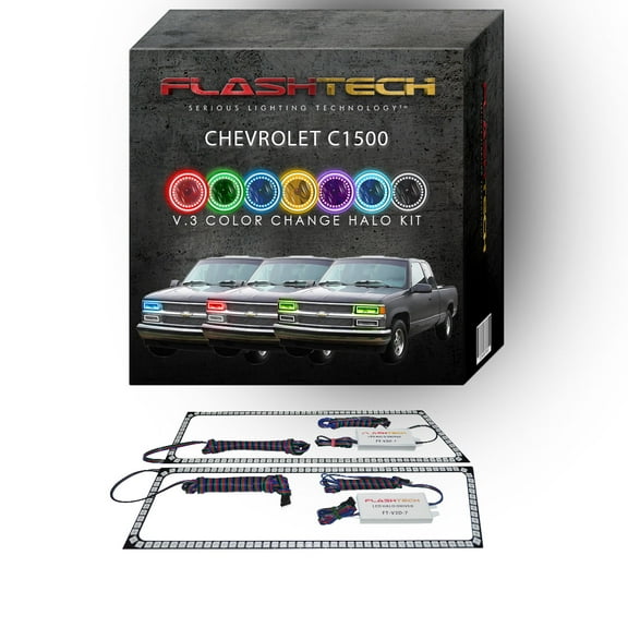 Flashtech RGB Multi Color Changing LED Halo kit for 1988-1998 Chevrolet C1500 Headlights