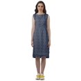 thumbnail image 2 of Moomaya Knee Length Summer Dresses Printed Back Slit Boat Neck Shift Dress, 2 of 4
