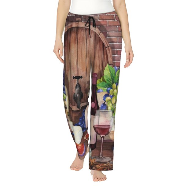 Balery Bottle Glass Red Wine Pantalones de pijama para mujer, pijamas ultraligeros, pantalones de estar por casa-3X-Large