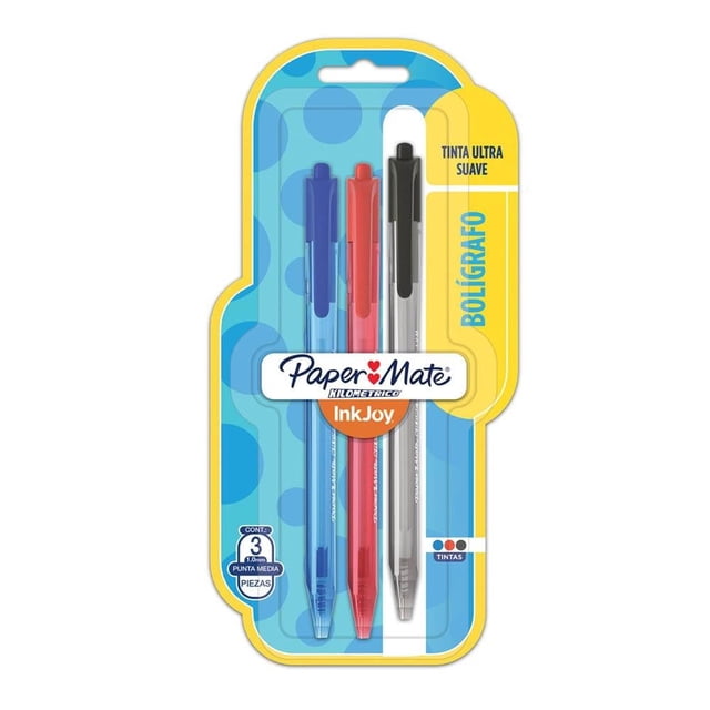 Bolígrafo Paper Mate Kilométrico ink joy retráctil 1.0 mm varios colores 3 pzas