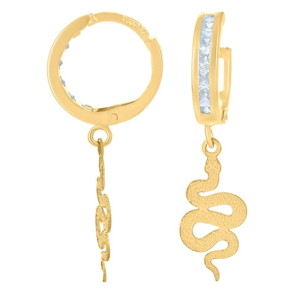 10K Yellow Gold Mens Cubic-Zirconia Snake Dangle Hoop Earrings