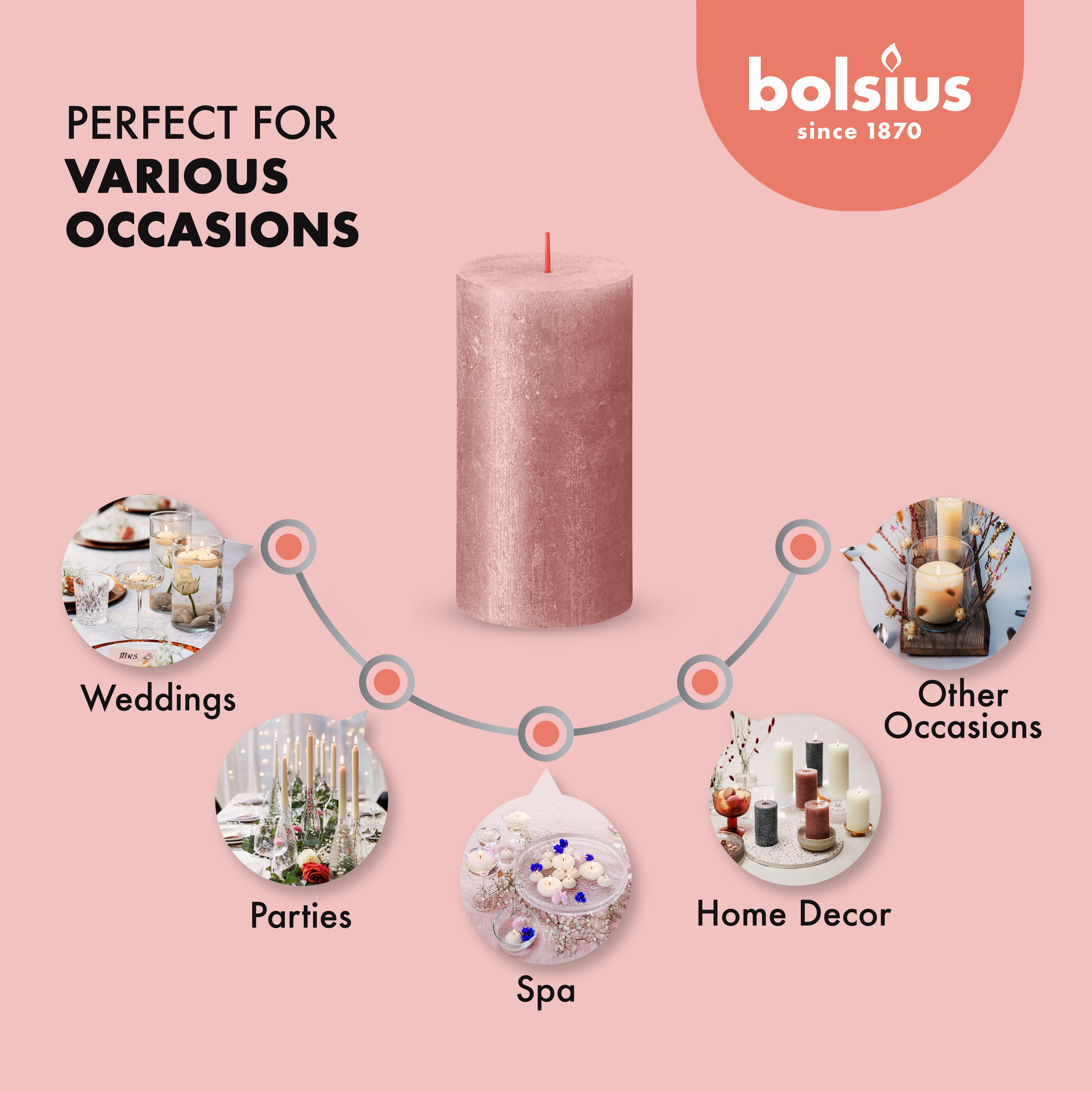 Bolsius Candle Cylinder Candle Rustic Silhouette Misty Pink, 130