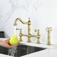 thumbnail image 2 of 8 inch Centerset Bridge Kitchen Faucet with Brass Side Sprayer, 2 Handles 4 Holes Antique Classic Heritage Deck-Mount Kitchen Sink Faucet, 360° Rotating Faucet, for Kitchen, Gold, 2 of 7