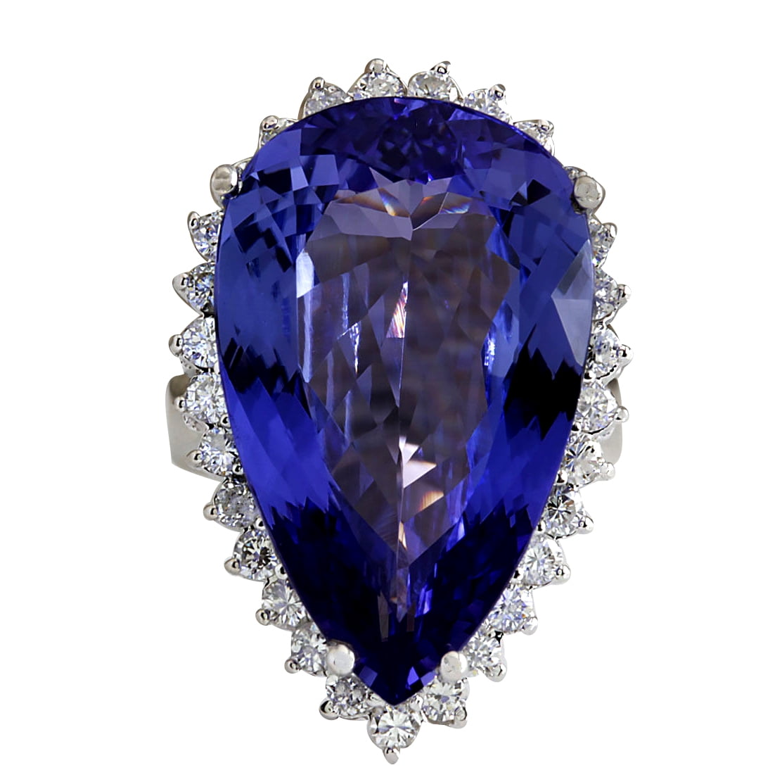 23.32CTW Natural Tanzanite Diamond Ring 14K Solid White Gold by