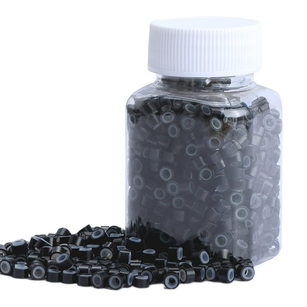 NIACONN 1000pcs 5 mm Tinsel Extensiones de Cabello Perlas Anillo Forrado de Silicona Micro Link I-tip Perlas para Extensión de Cabello - Negro