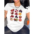 thumbnail image 1 of 1pc Women'S Casual Round Neck Short Sleeve T-Shirt with Geometric Fruit Print, Polyester Stretch Fabric, Fashionable All-Season Top, 1 of 6
