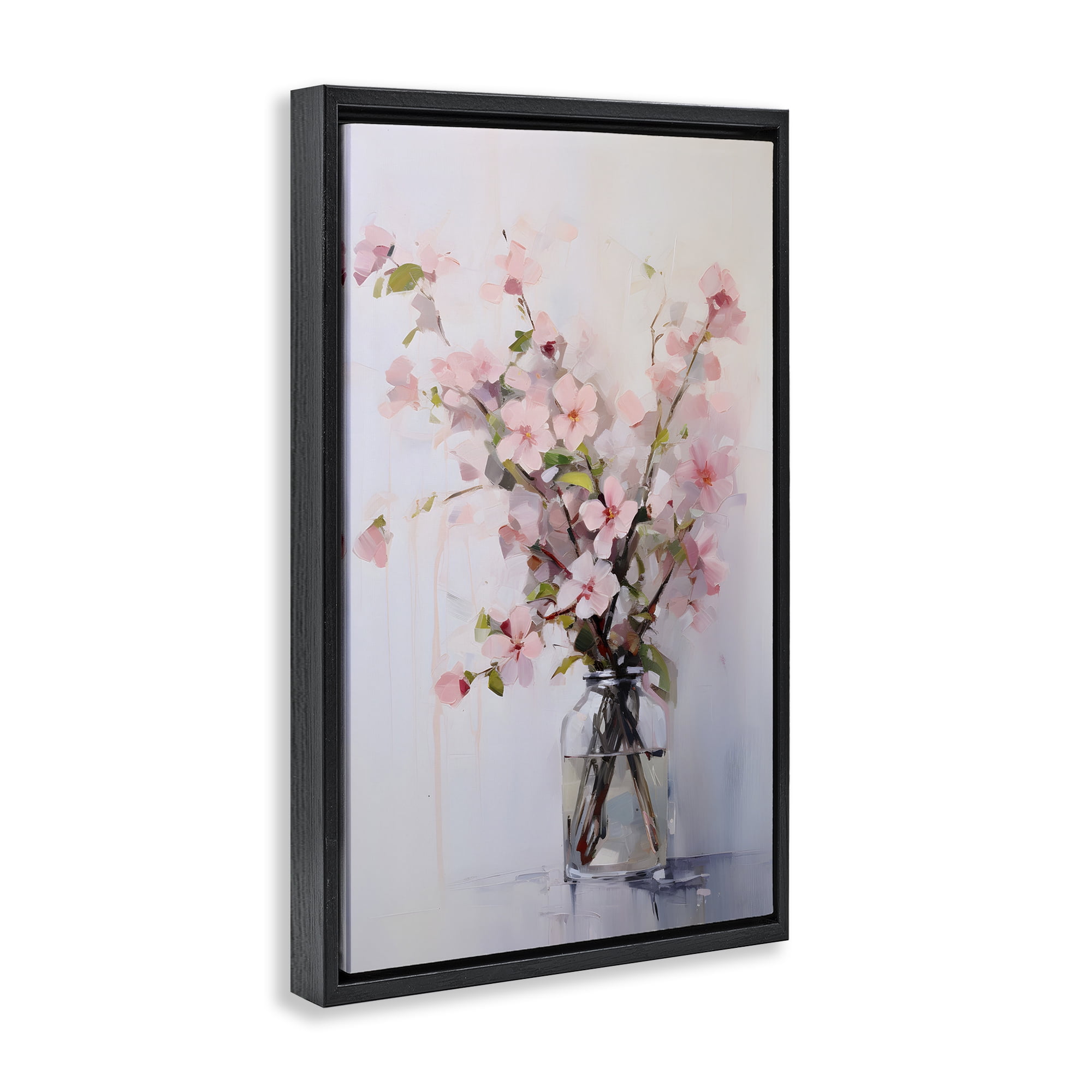 Stupell Industries Soft Sakura Vase Botanical & Floral Painting Black Floater Framed Art Print Wall Art, 21 x 31