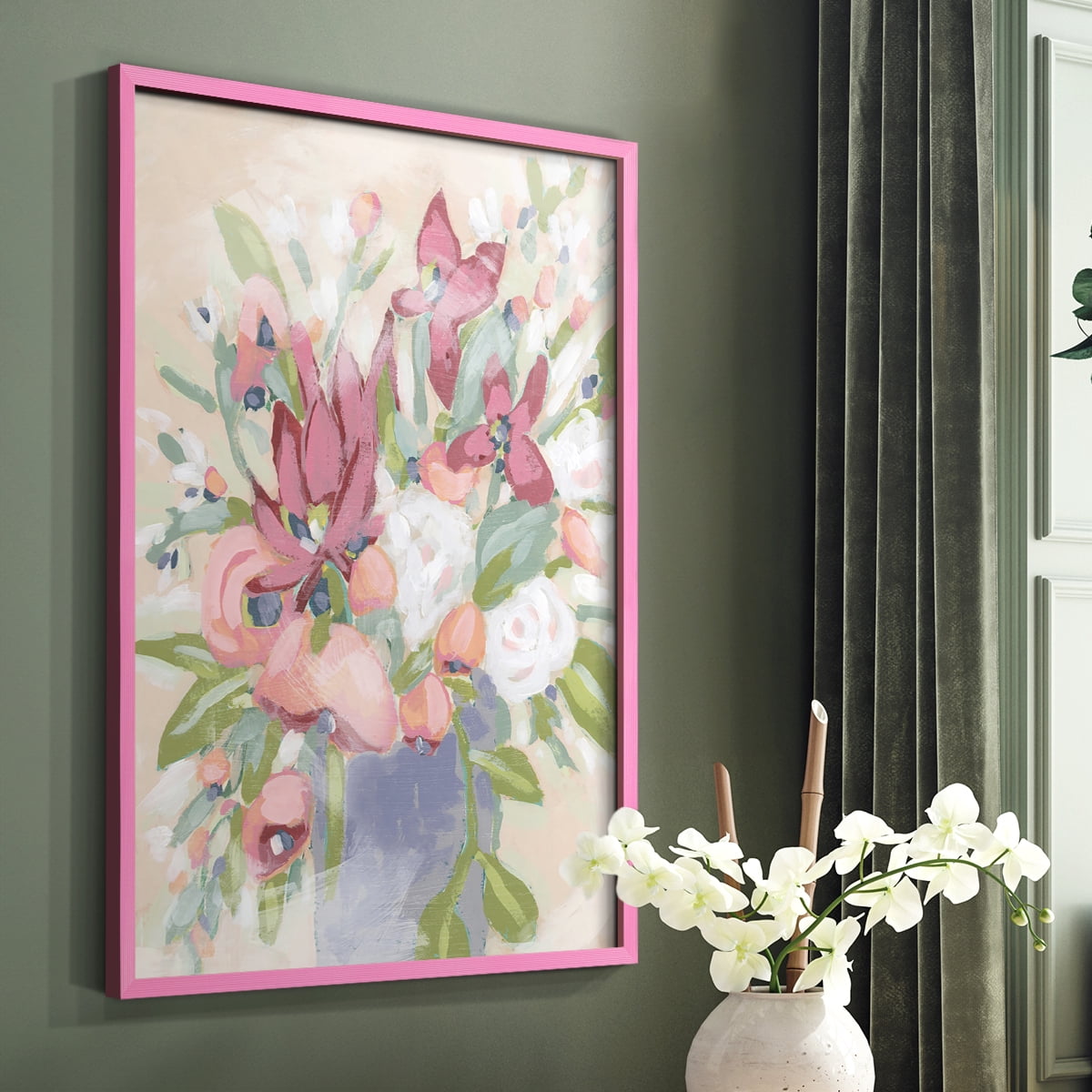 Blush Array I Framed Print in Pink Solid Wood Framed Print No Nail Hanging