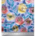 thumbnail image 1 of Soimoi Blue Rayon Fabric Leaves & Pink Floral Print Fabric by The Yard 42 Inch Wide, 1 of 1