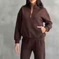 thumbnail image 6 of Women's Thermal Half Zip Sweatsuit Set, Fleece Lined Two Piece Outfit, Solid Color Pullover and Straight Leg Pants, Winter Workout Set, Running Yoga Outfit Coffee L, 6 of 9