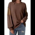 thumbnail image 3 of Sudadera Informal de Gran Tamaño para Mujer, Cuello Redondo, Bloques de Color, Holgada, Tipo Jersey. Café XL, 3 of 8