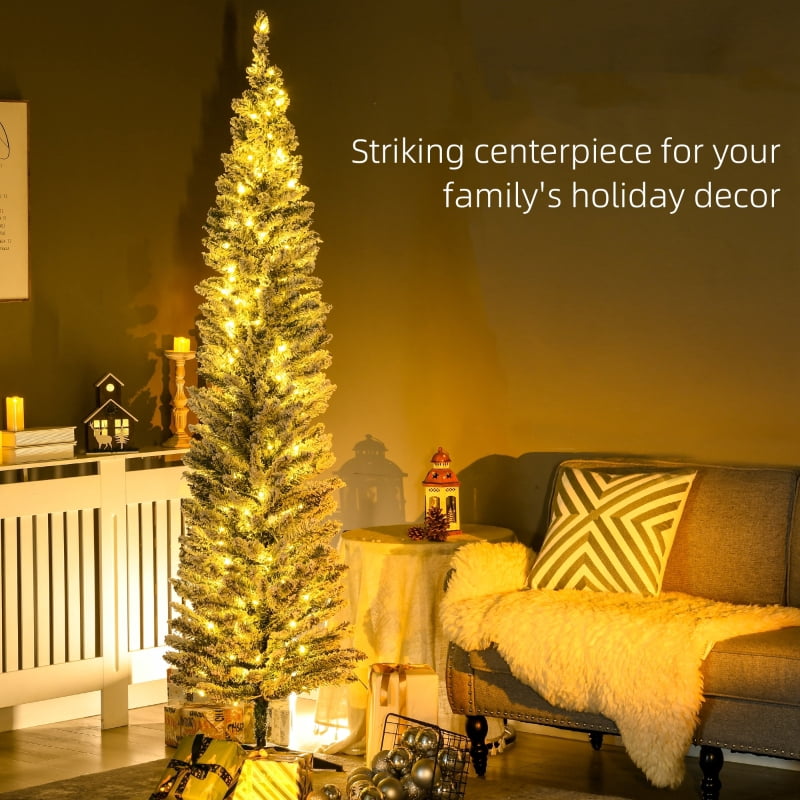 Alvantor Christmas Tree Pre-Lit Pencil with Warm White LED Lights 21.75"x21.75"x84" 7ft Green